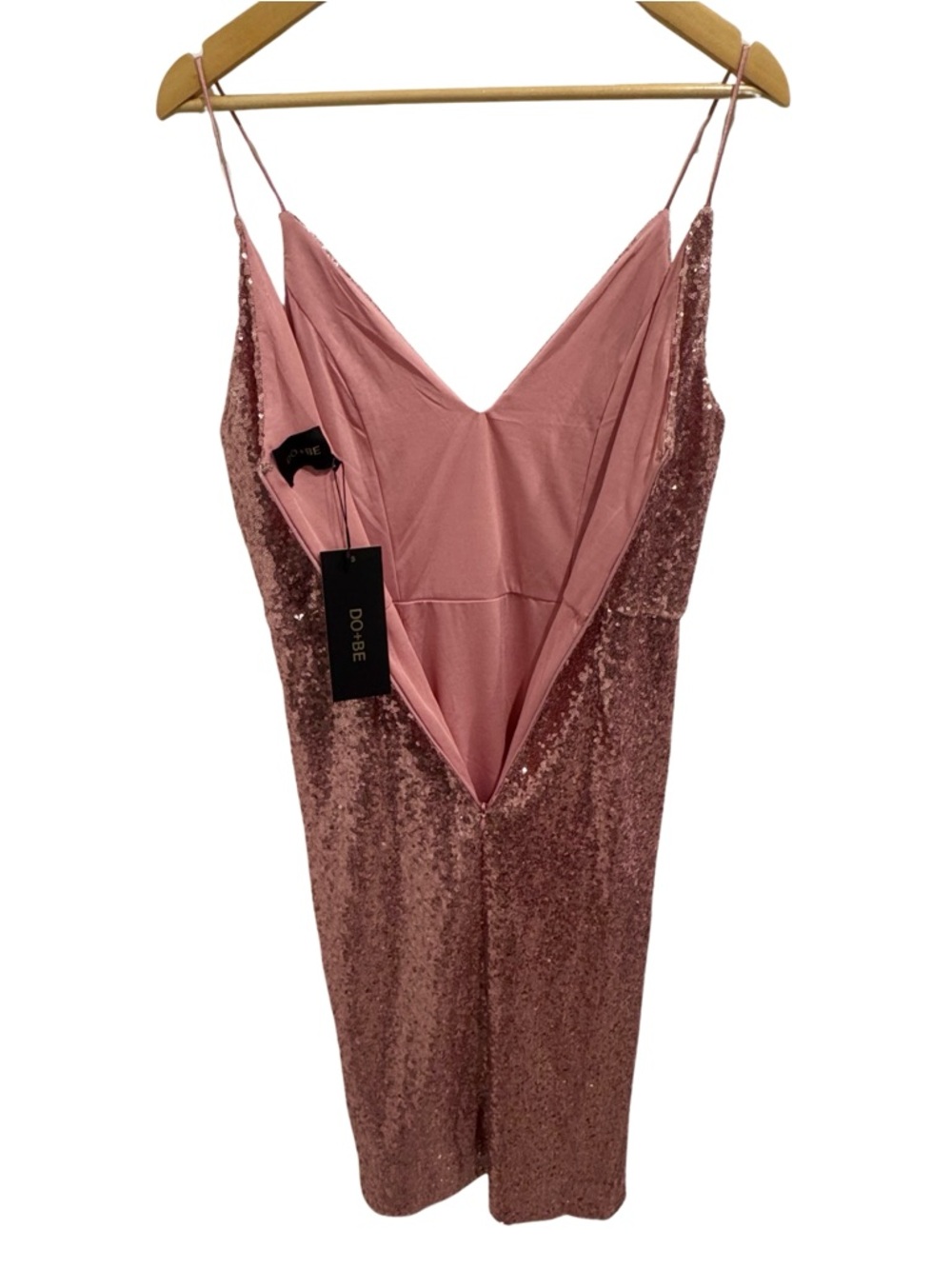 NWT Do+Be L Rose Gold Sequin V Neck Midi Dress Side Slit Formal Party - Picture 3 of 7